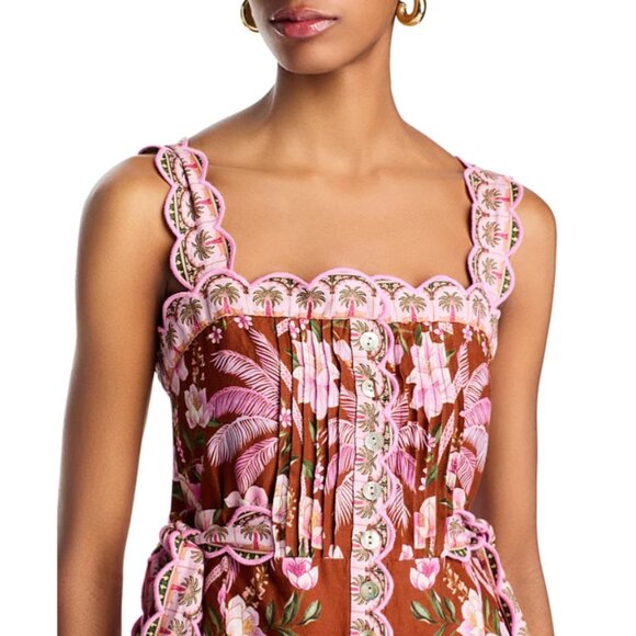 FARM Rio Palm Dream Euroflax Pleated Romper, Brown/Pink, NWT 🇧🇷 - Picture 4 of 16